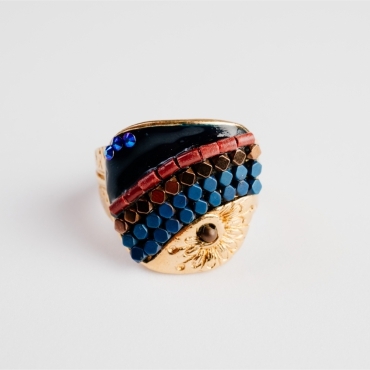Кольцо TARATATA, Mosaique, разъемное, с цветной эмалью и стеклянными бусинами, TT-H20-17432-204 (син