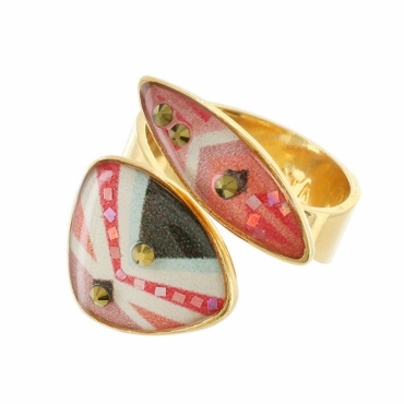 Кольцо TARATATA, Sierra, незамкнутое, с цветной смолой и кристаллами, TT-H21-06412-20M (розовый)